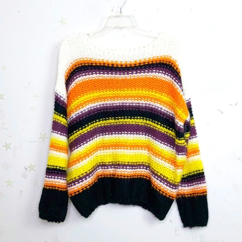 DREAMERS open knit colorful striped scoop neck sweater